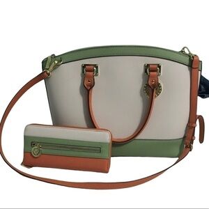 Anne Klein Recruits Dome Satchel color block hand bag/crossbody Bag with wallet